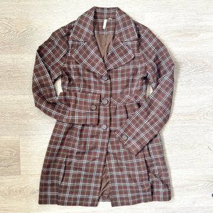 Susina Brown Plaid Fitted Trench Coat | Medium